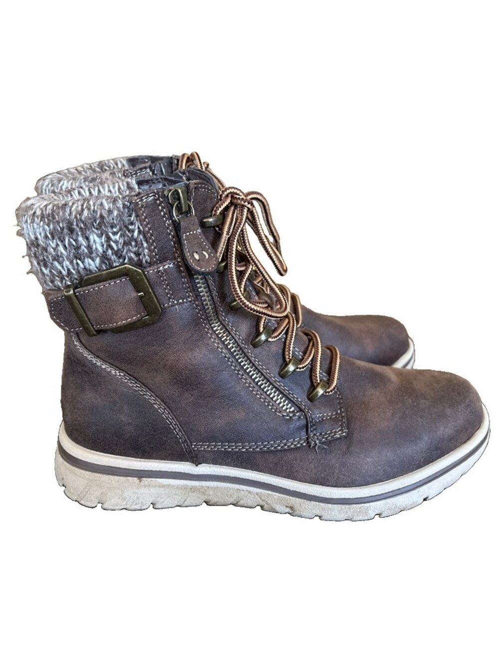 Women's Cliff's Brown Winter Casual Boots Size 8-Missing 1 Leather Side Pull